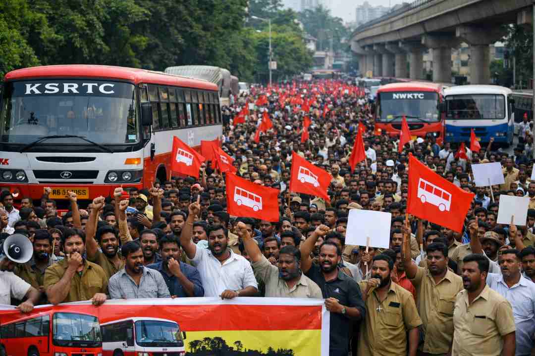 ಸಾರಿಗೆ ನೌಕರರ ಮುಷ್ಕರ. ಕರ್ನಾಟಕ ಸಾರಿಗೆ ನೌಕರರು ತಮ್ಮ 38 ತಿಂಗಳ ಹಿಂಬಾಕಿಯನ್ನು ಮತ್ತು 2024 ರಿಂದ ವೇತನ ಪರಿಷ್ಕರಣೆಗೆ ಒತ್ತಾಯಿಸಿ ಇಂದು ಬೆಂಗಳೂರು ಚಲೋ ನಡೆಸುತ್ತಿದ್ದಾರೆ. ಆದರೆ, ಬೆಂಗಳೂರು ಚಲೋಗೆ ರಾಜ್ಯದ ನಾನಾ ಭಾಗಗಳಿಂದ ಸಾರಿಗೆ ನೌಕರರು ಆಗಮಿಸಿದ್ದು, ಬೆಂಗಳೂರಿನ ಫ್ರೀಡಂ ಪಾರ್ಕ್ ನಲ್ಲಿ ಜಮಾಯ